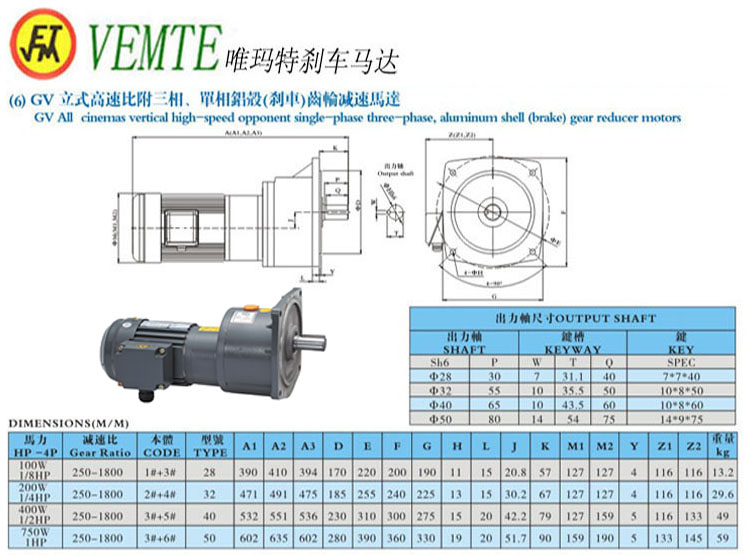GV立式高速比付三項(xiàng)，單項(xiàng)鋁殼剎車齒輪減速馬達(dá)