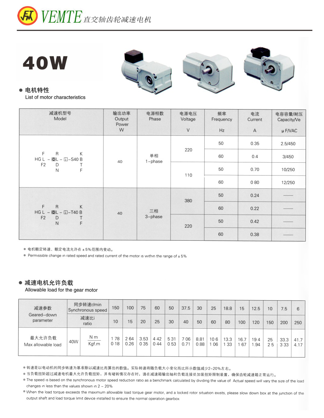 直交軸齒輪減速機40W